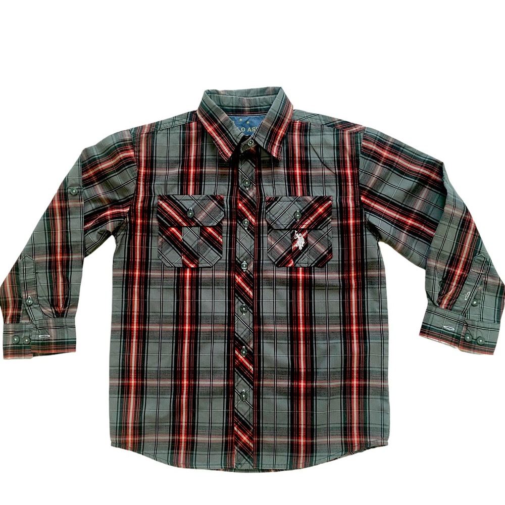 US Polo Assn Button Down Plaid Top for Boys